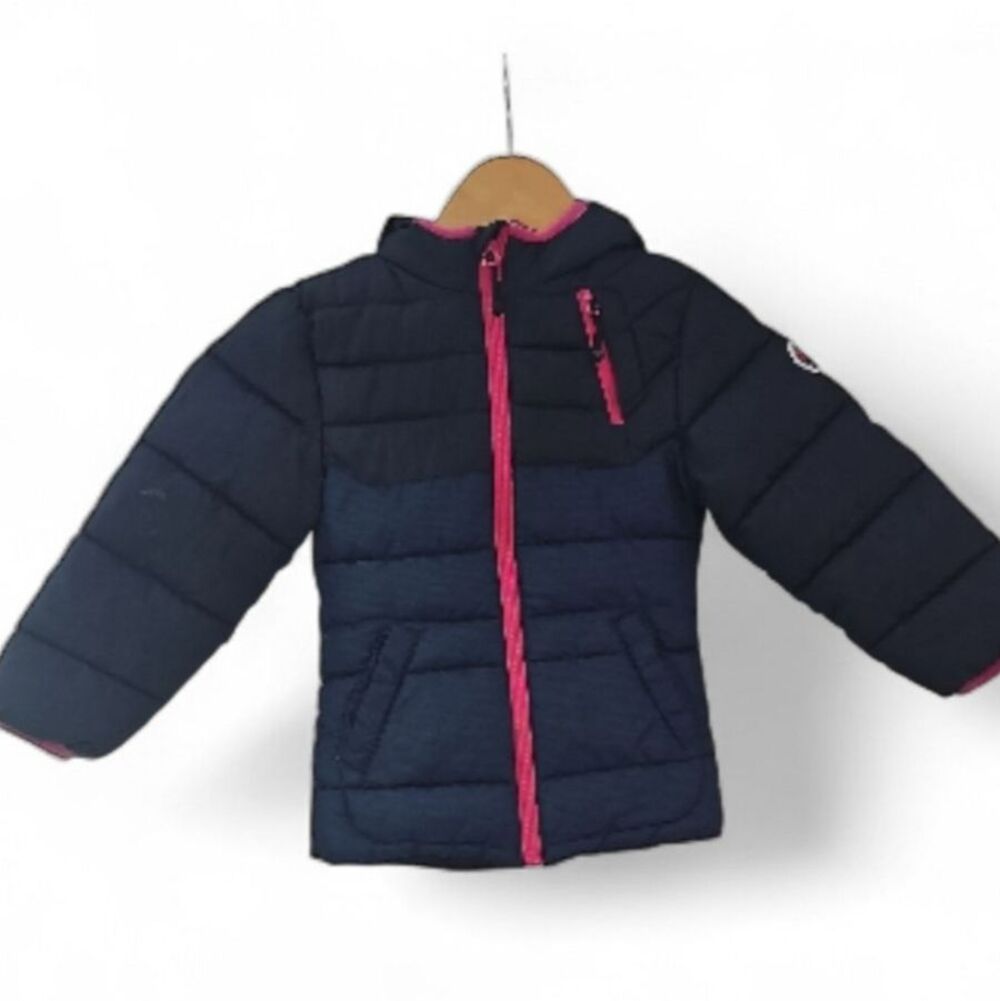 Big Chill Puffer Jacket Girls 4 Navy Pink Hooded Down Blend Winter Coat